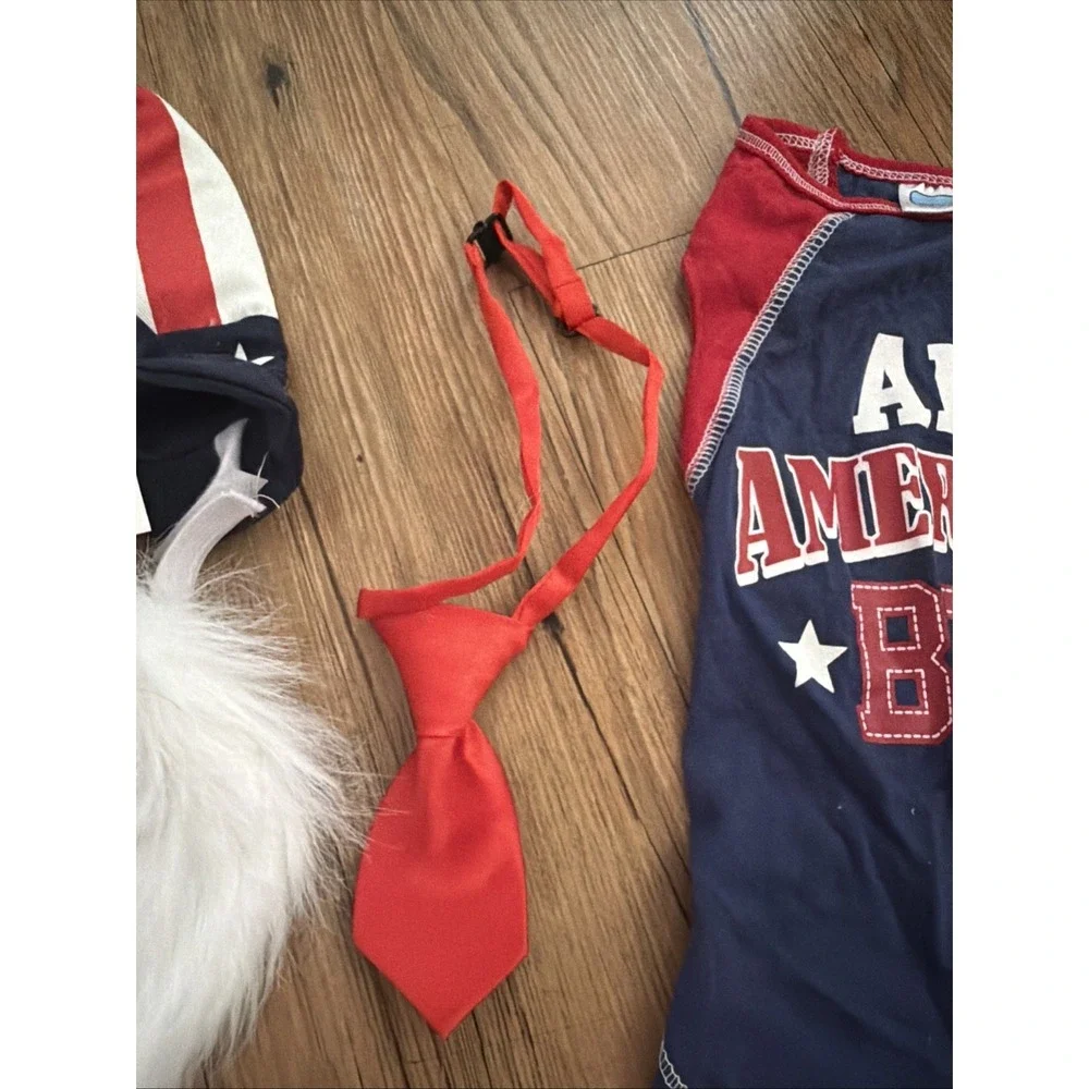 dog clothes lot 4th Of July Themed Red White Blue Shirts Hat Tie Size S/m